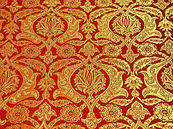 Шовкова церковна тканина Віфанія червона з серім контуром з золотом