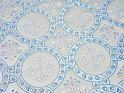 Шовкова церковна тканина Гетсиманський сад білий з блакитним контуром