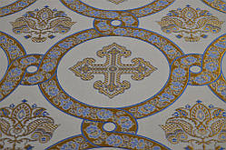 Шовкова церковна тканина Гетсиманський сад білий контур синій