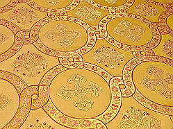 Шелковая церковная ткань Гефсиманский сад  золото с бордовым кантом