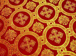 Шовкова церковна тканина Гетсиманський сад бордовий з золотом