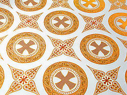 Шовкова церковна тканина Дамаск білий шовк з золотом