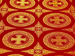 Шовкова церковна тканина Дамаск червоний з золотом