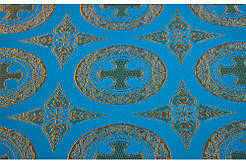 Шовкова церковна тканина Дамаск синій  з золотом
