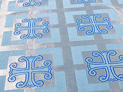 Шовкова церковна тканина Каппадокия блакитна з сріблом