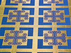 Шовкова церковна тканина Каппадокія синя з золотом