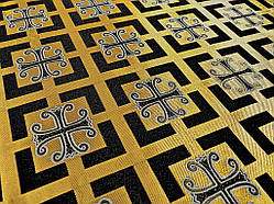 Шовкова церковна тканина Каппадокія чорна з білим кантом з золотом