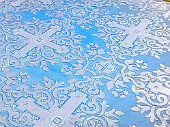 Шовкова церковна тканина Никомедия блакитна з сріблом