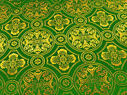 Шовкова церковна тканина Візантія зелена з золотом