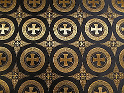 Шовкова церковна тканина Дамаск чорний з золотом