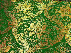 Шовкова церковна тканина Иерусалим зелена з золотом