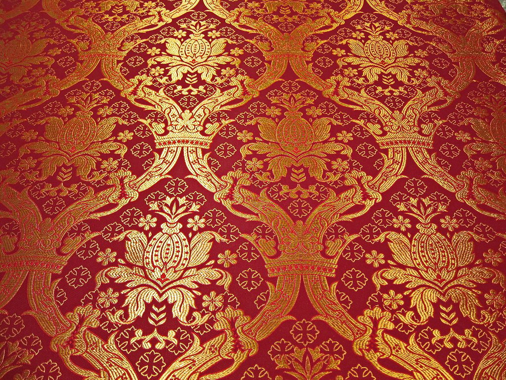 Шовкова церковна тканину Иерусалим бордовий з золотом, фото 1