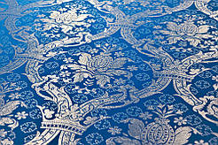 Шовкова церковна тканина Иерусалим синій з сріблом