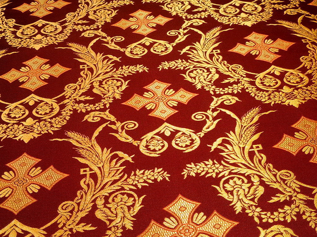 Шовкова церковна тканина Колоссия бордова з золотом, фото 1