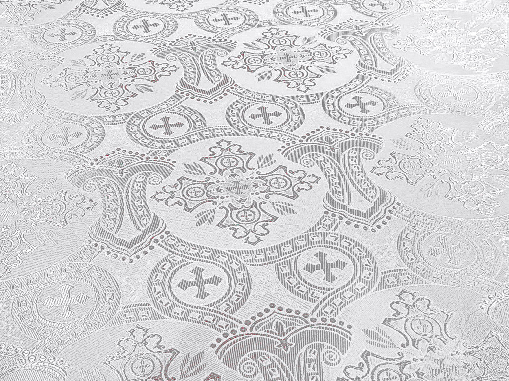 Шовкова церковна тканина Корона біла з сріблом, фото 1