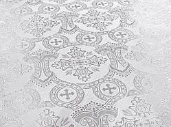 Шовкова церковна тканина Корона біла з сріблом