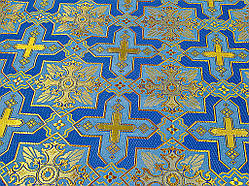 Шовкова церковна тканина Кустодія велика синя з золотом