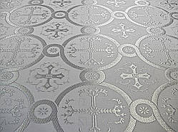 Шовкова церковна тканина Ніка біла шовк з сріблом