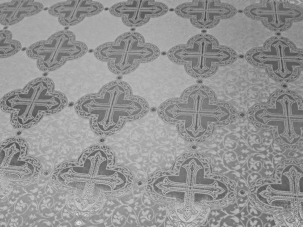 Шовкова церковна тканина Нікея біла шовк з сріблом, фото 1