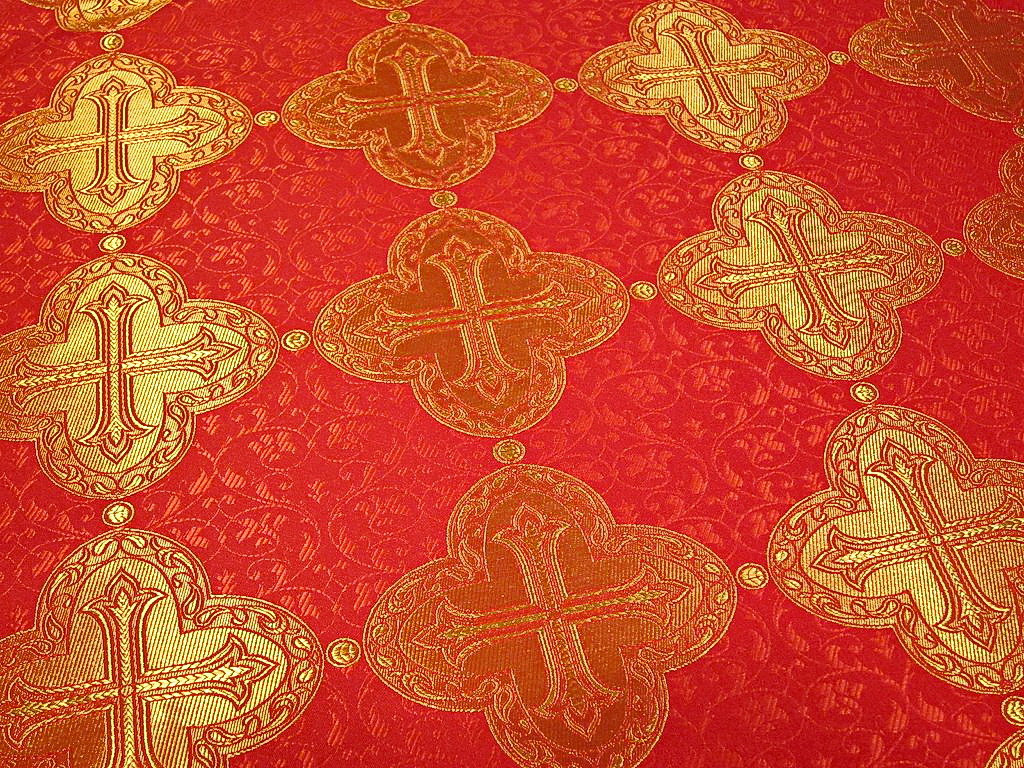 Шовкова церковна тканина Нікея червона з золотом, фото 1