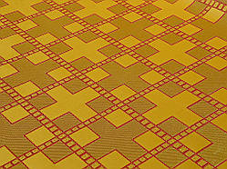 Шовкова церковна тканина Новгород жовтий з червоним кантом