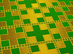 Шовкова церковна тканина Новгород зелений з золотом