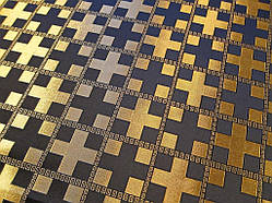 Шовкова церковна тканина Новгород чорна з золотом