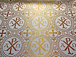 Шовкова церковна тканина Різдво Христове білий з золотом