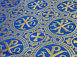 Шовкова церковна тканина Різдво Христове синій з золотом