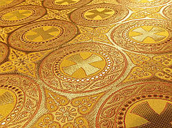 Шовкова церковна тканина Ефес жовтий з червоним контуром