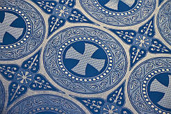 Шовкова церковна тканина Ефес синій з сріблом