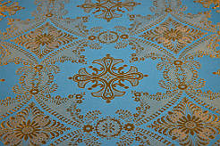 Шовкова церковна тканина Александрійський Хрест блакитний з золотом