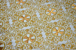 Шовкова церковна тканини Алания біла з золотом