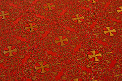 Шовкова церковна тканини Алания червона з контуром срібним із золотом