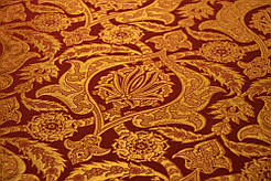 Шовкова церковна тканина Вифания бордова з золотом