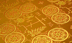 Шовкова церковна тканина Голгофа жовта з червоним контуром