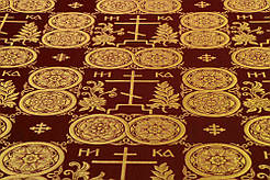 Шовкова церковна тканина Голгофа бордова з золотом