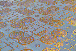 Шовкова церковна тканина Голгофа блакитна з золотом