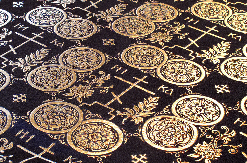 Шовкова церковна тканина Голгофа чорна з золотом, фото 1