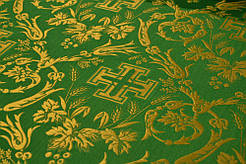 Шовкова церковна тканина Кана зелена з золотом