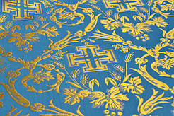 Шовкова церковна тканина Кана синя з золотом