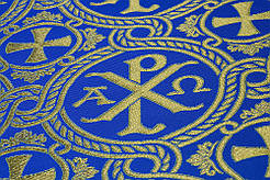 Шовкова церковна тканина РХ синя з золотом