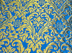 Шовкова церковна тканина  Купина синя з золотом