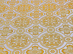Церковна тканина парча Візантія біла з золотом комбо