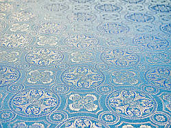 Церковна тканина парча Візантія блакитна з сріблом комбо