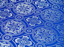 Церковна тканина парча Візантія синя з сріблом комбо