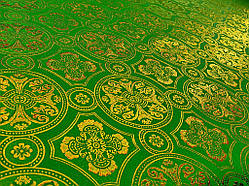 Церковна тканина парча Візантія зелена з золотом комбо