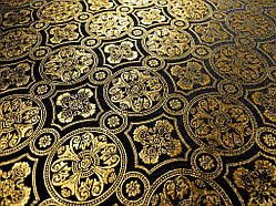 Шовкова церковна тканина  Візантія чорна з золотом комбо
