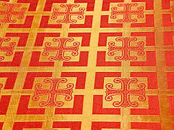 Шовкова церковна тканина Каппадокія червона з золотом комбі