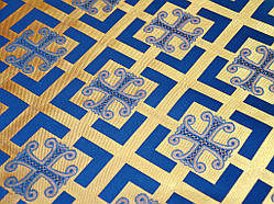 Церковна тканина Каппадокія синя шовк комбі з золотом